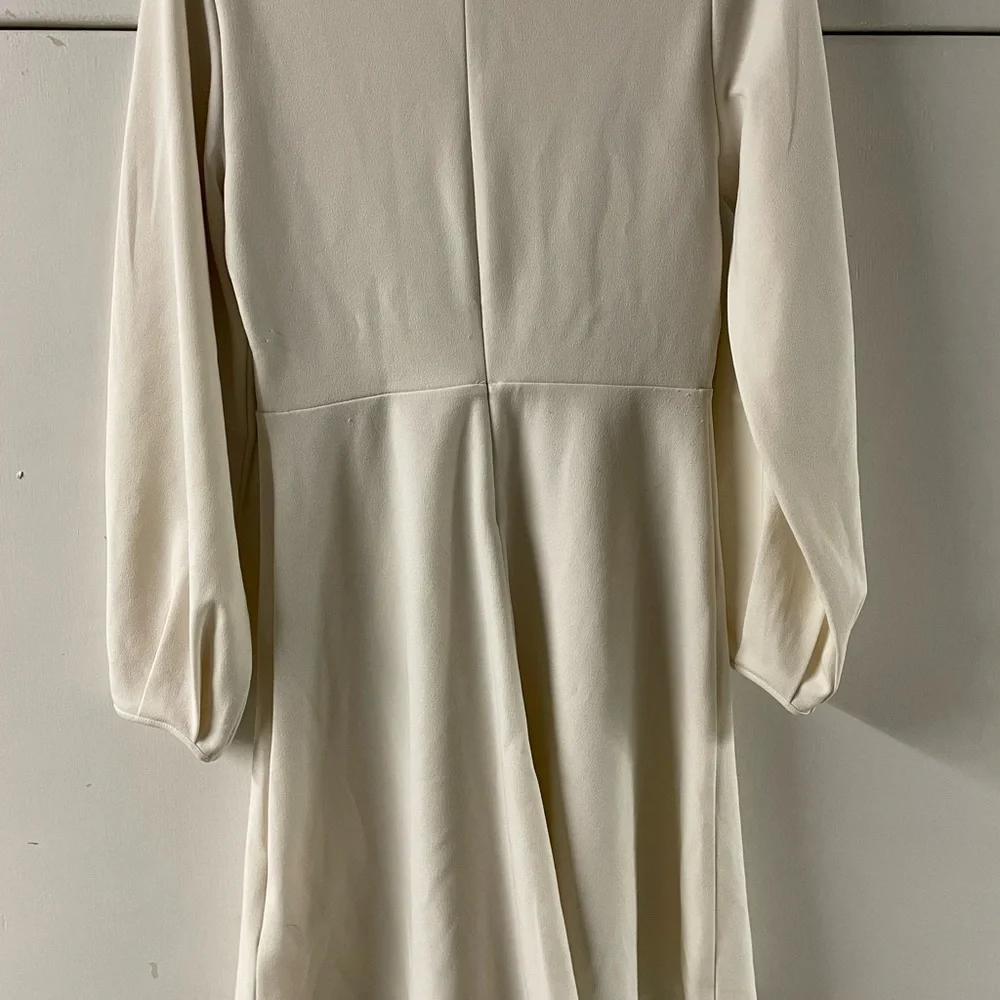 Express Women's Dress XS Midi Ivory Swing Long Sleeve A-Line Round Neck - Picture 6 of 7